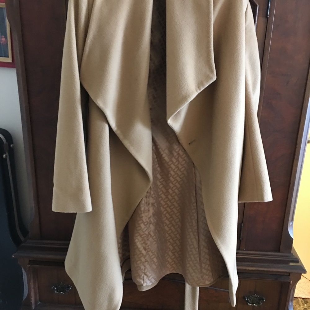 DVF wool blend camel mid length coat.